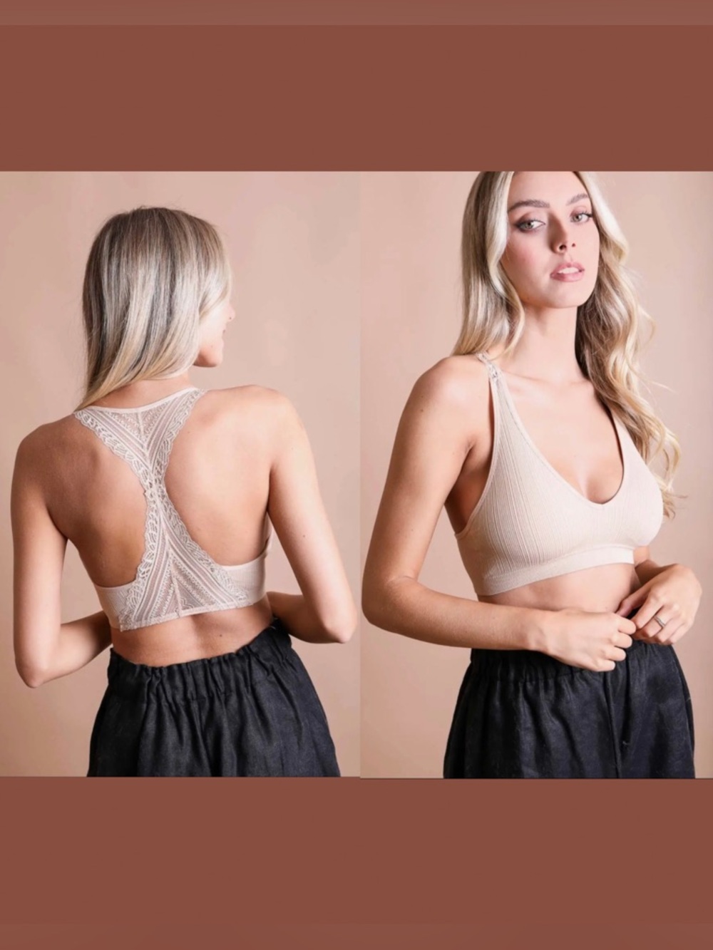 Beige - Racerback Lace Bralette